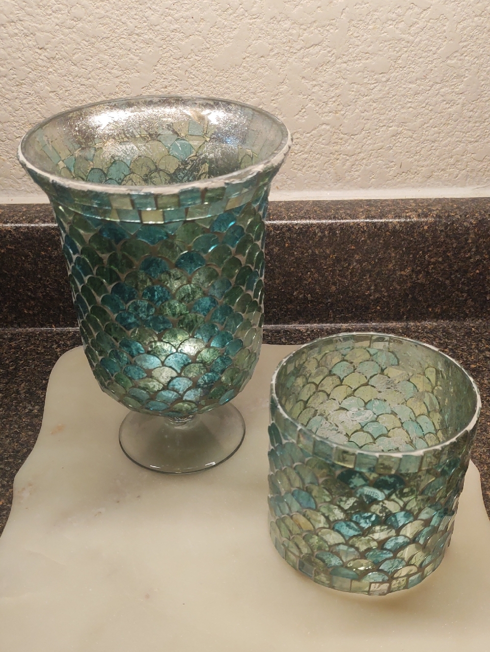 2 Piece Set Candle Holders Nautical Beach Mermaid Scales
